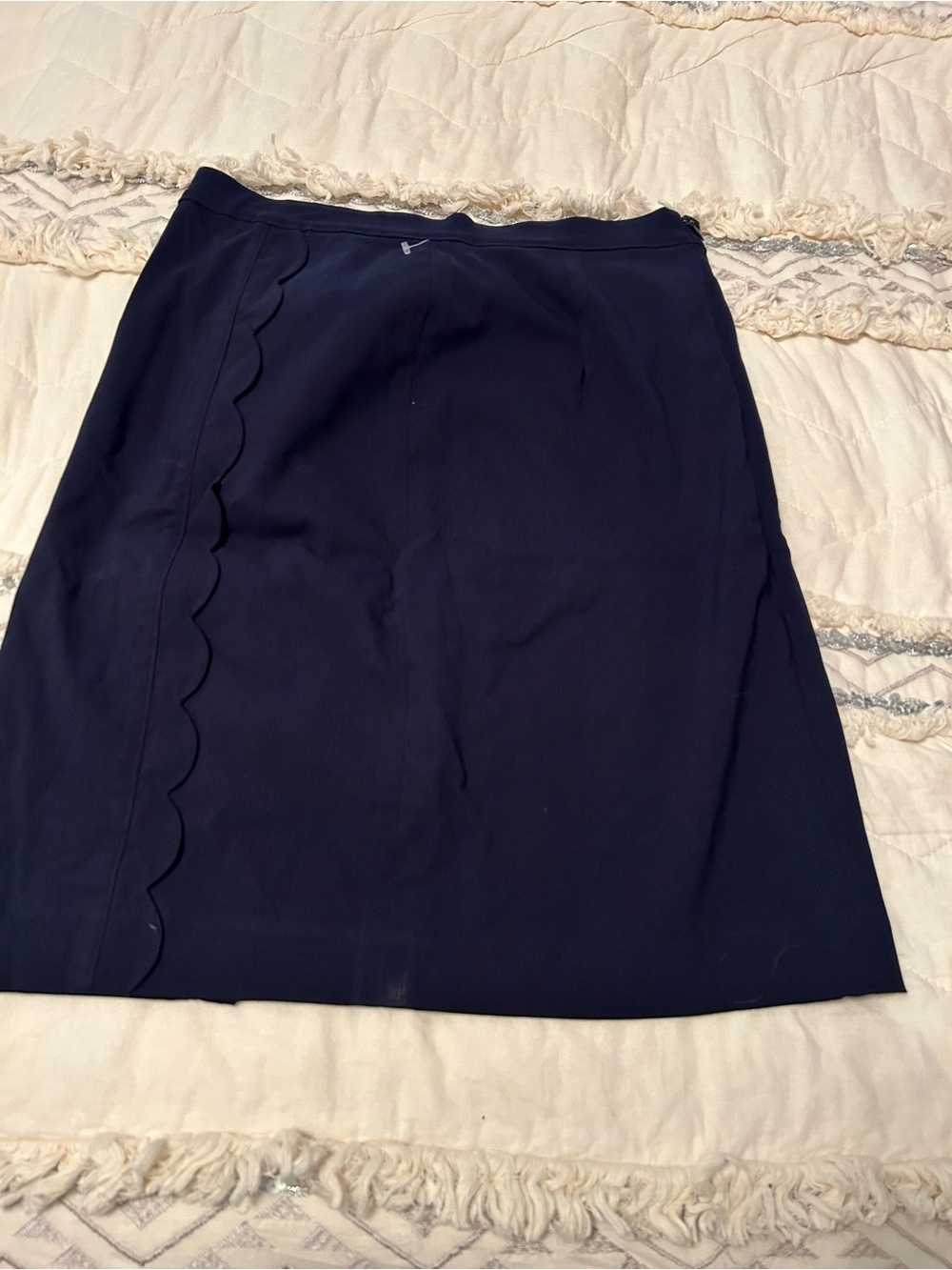 J. McLaughlin Navy Scalloped A-Line Skirt